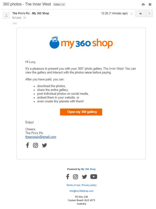 The email the customer receives