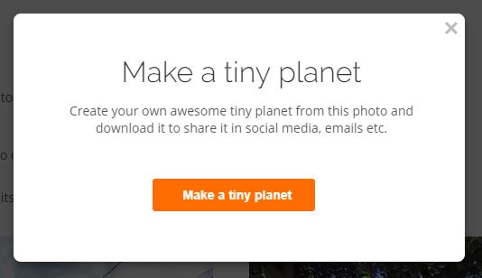 The Make a Tiny Planet modal